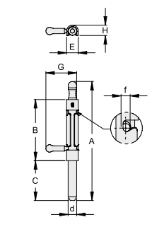 Catenaccio tondo manico centrale con alette guida a saldare