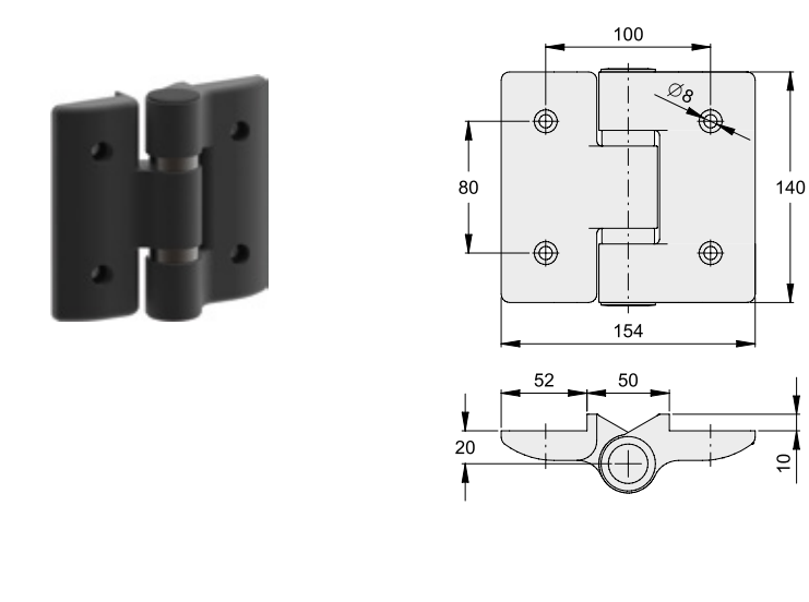 Cerniera in alluminio 2 ali a fissare con battuta