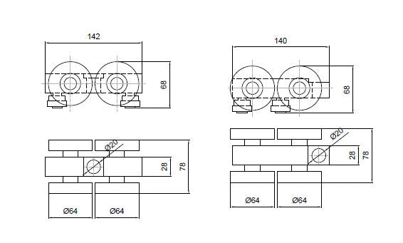 Carrello a quattro ruote in acciaio ruote diam 64 mm