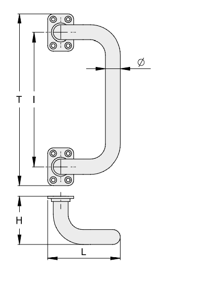 Maniglia flangiata 4 curve a fissare